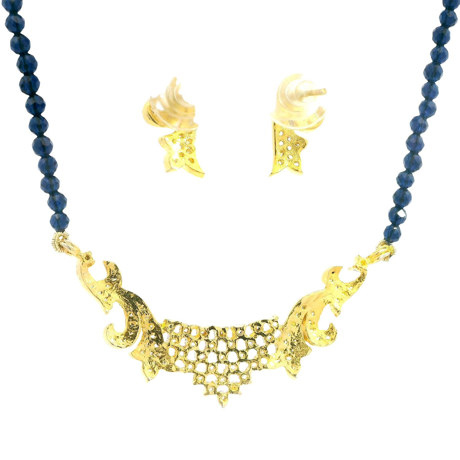 Gehna Jaipur Blue Sapphire Faceted Bead With Tanmaniya Pendant & Earring Set For Girls & Women FN-1103 - Image 2
