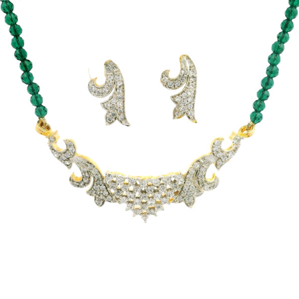 Gehna Jaipur Emerald Faceted Bead With Tanmaniya Pendant & Earring Set For Girls & Women FN-1104