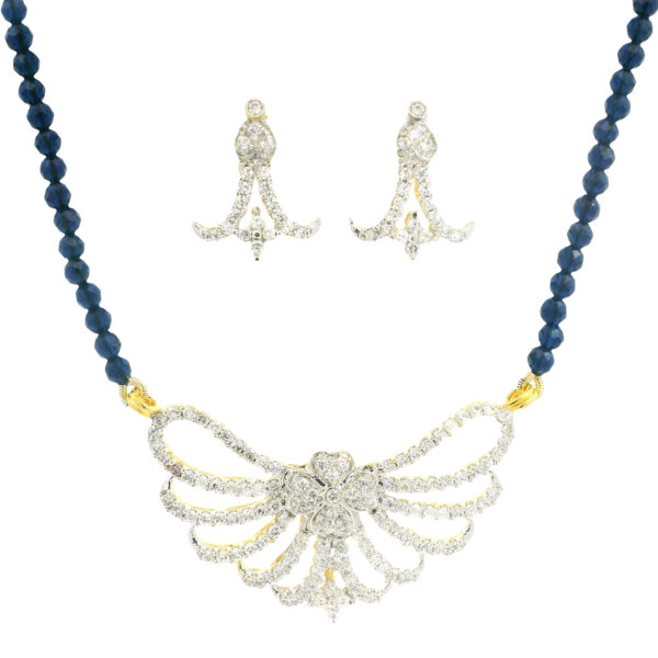 Gehna Jaipur Blue Sapphire Faceted Bead With Tanmaniya Pendant & Earring Set For Girls & Women FN-1105