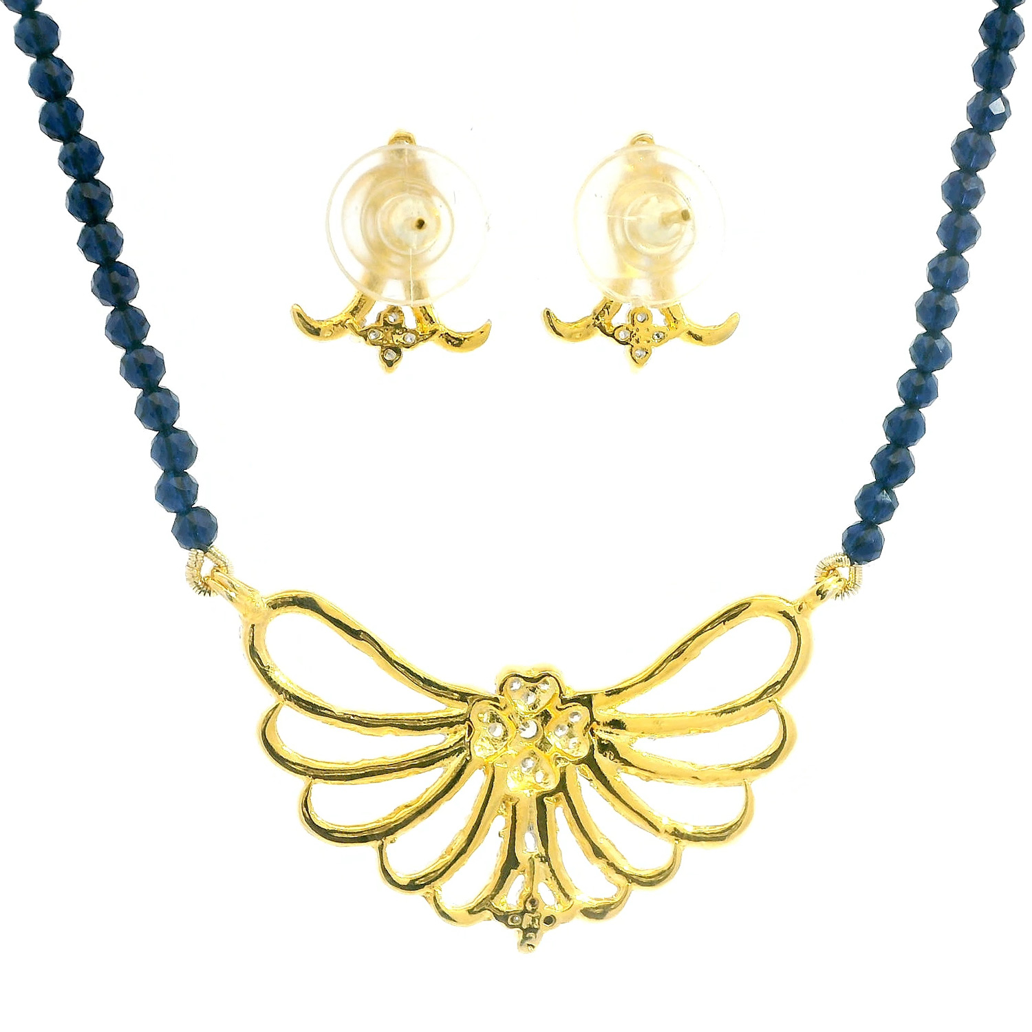 Gehna Jaipur Blue Sapphire Faceted Bead With Tanmaniya Pendant & Earring Set For Girls & Women FN-1105 - Image 3