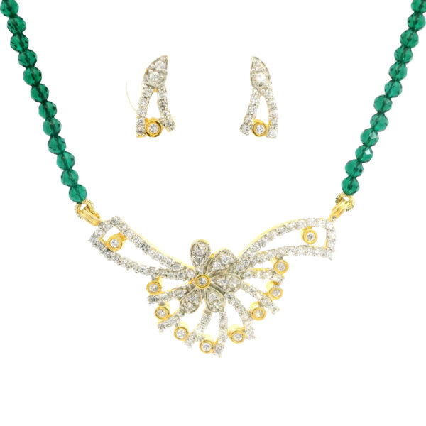 Gehna Jaipur Emerald Faceted Bead With Tanmaniya Pendant & Earring Set For Girls & Women FN-1107