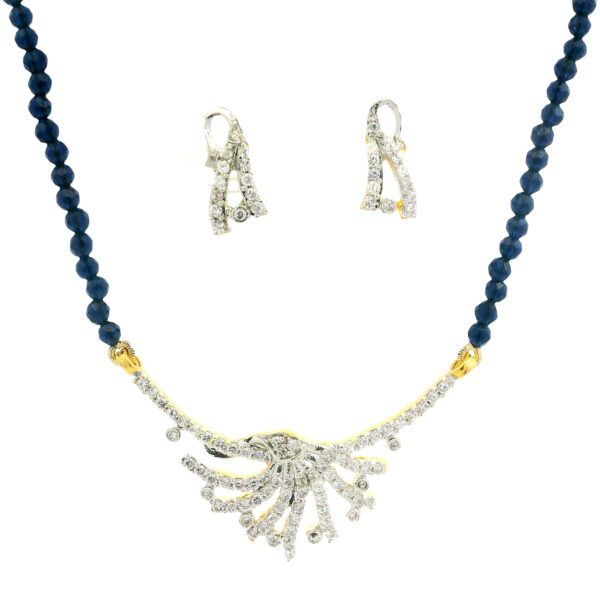 Gehna Jaipur Blue Sapphire Faceted Bead With Tanmaniya Pendant & Earring Set For Girls & Women FN-1108