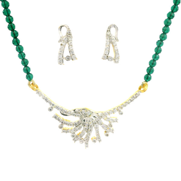 Gehna Jaipur Emerald Faceted Bead With Tanmaniya Pendant & Earring Set For Girls & Women FN-1110