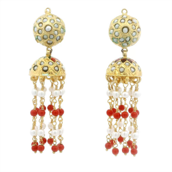 Gehna Jaipur Pearl & Red Jasper Gemstone Lac Earring With Red & Green Enamel Work For Girls & Women LE01-1046