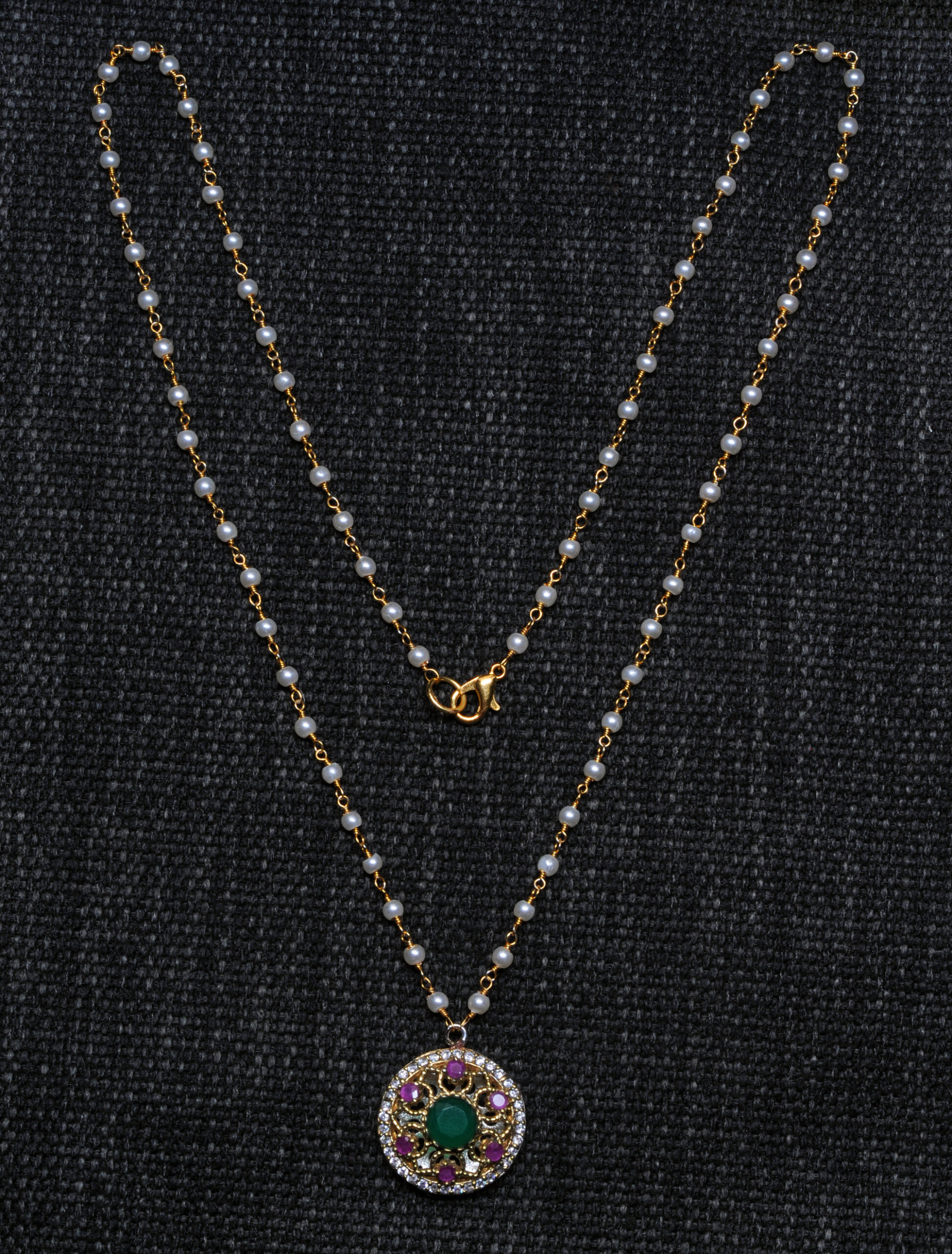 Gehna Jaipur Emerald & Multicolor Gemstone Beaded Necklace In Silver For Unisex