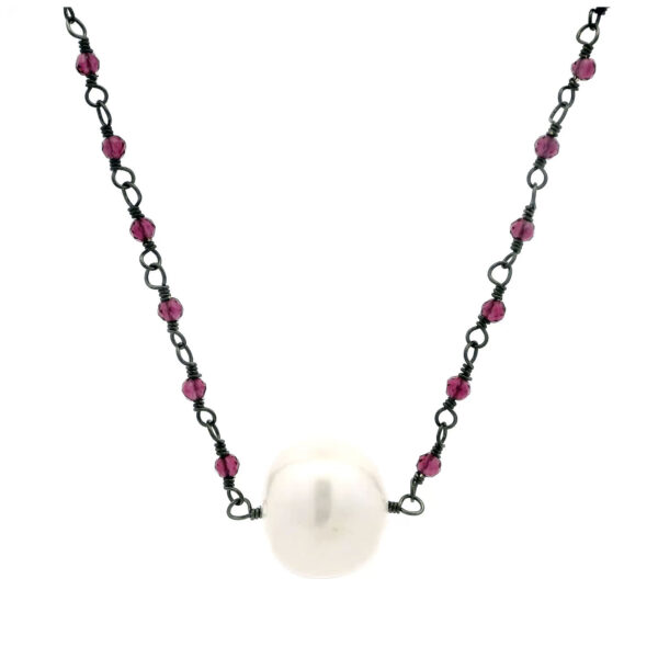 Gehna Jaipur Pearl & Pink Tourmaline Gemstone Faceted Beads Necklace Made In Silver For Girls & Women CM-1159