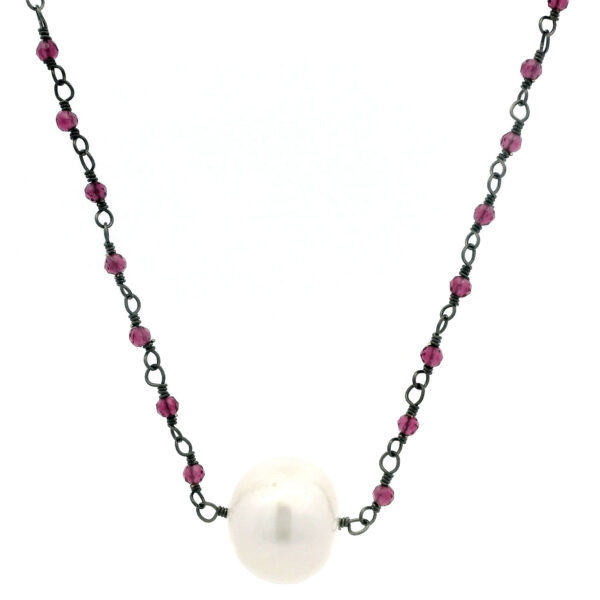 Gehna Jaipur Pearl & Pink Tourmaline Gemstone Faceted Beads Necklace Made In Silver For Girls & Women CM-1159