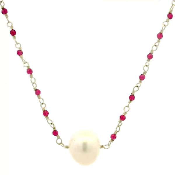 Gehna Jaipur Pearl & Pink Tourmaline Gemstone Beads Necklace Made In Silver For Girls & Women CM-1160