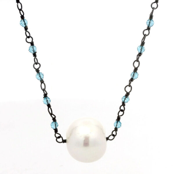 Gehna Jaipur Fresh Water Pearl & Blue Topaz Gemstone Beads Necklace Made In Silver For Girls & Women CM-1161