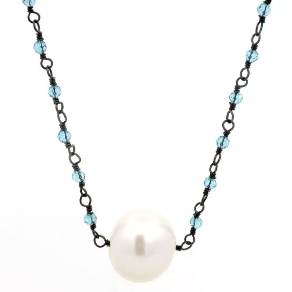 Gehna Jaipur Fresh Water Pearl & Blue Topaz Gemstone Beads Necklace Made In Silver For Girls & Women CM-1161