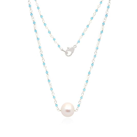 Gehna Jaipur Fresh Water Pearl & Blue Topaz Gemstone Beads Necklace Made In Silver For Girls & Women CM-1162