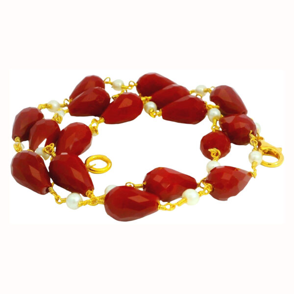 Gehna Jaipur Pearl & Ruby Gemstone Drop Beads Necklace Made In Gold Plated For Girls & Women CM-1163