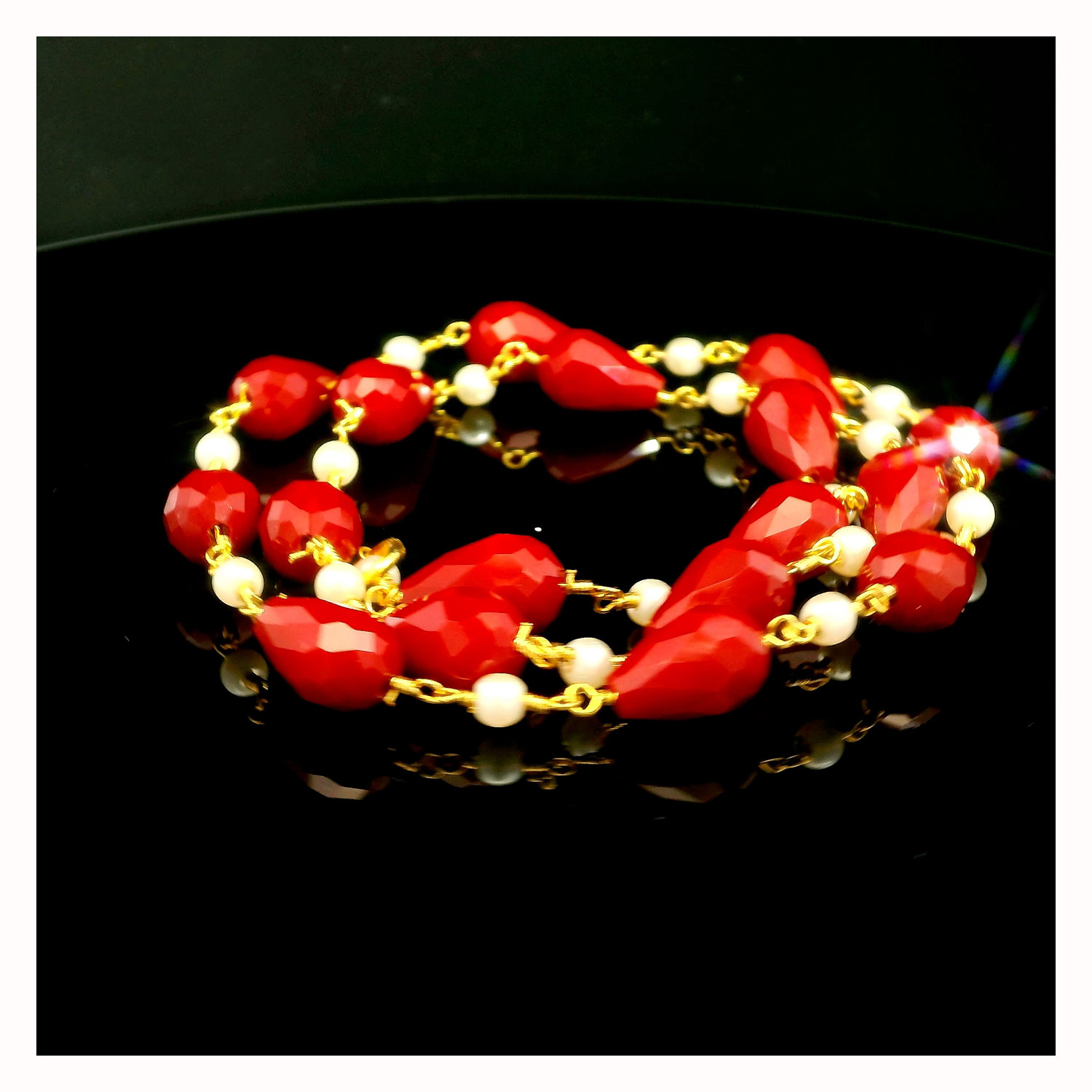 Gehna Jaipur Pearl & Ruby Gemstone Drop Beads Necklace Made In Gold Plated For Girls & Women CM-1163 - Image 6