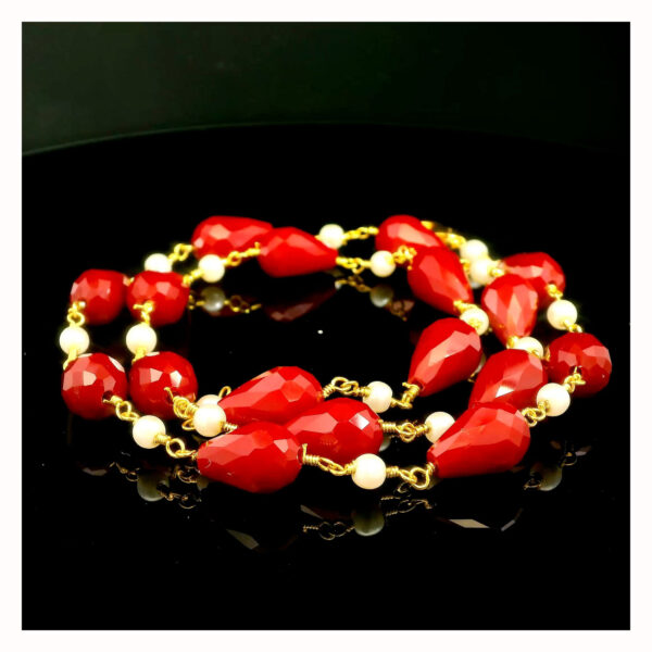 Gehna Jaipur Pearl & Ruby Gemstone Drop Beads Necklace Made In Gold Plated For Girls & Women CM-1163