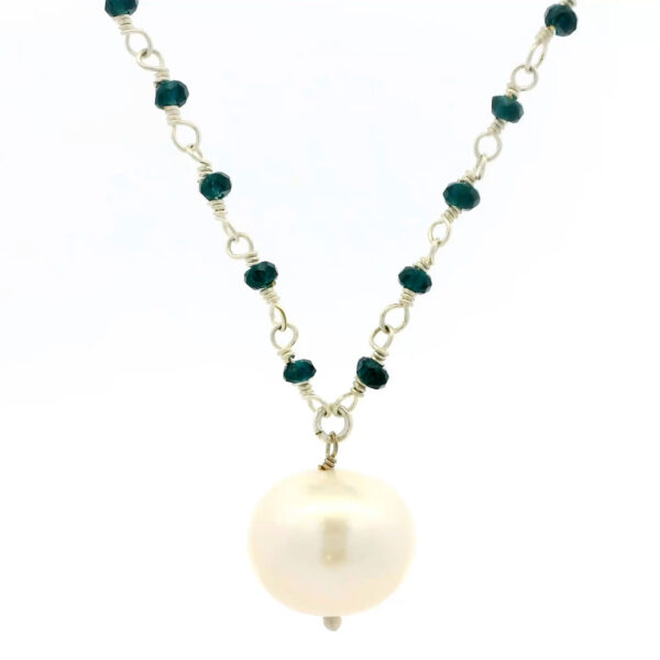 Gehna Jaipur Pearl & Kyanite Gemstone Beads Chain In Silver For Girls & Women CM-1164