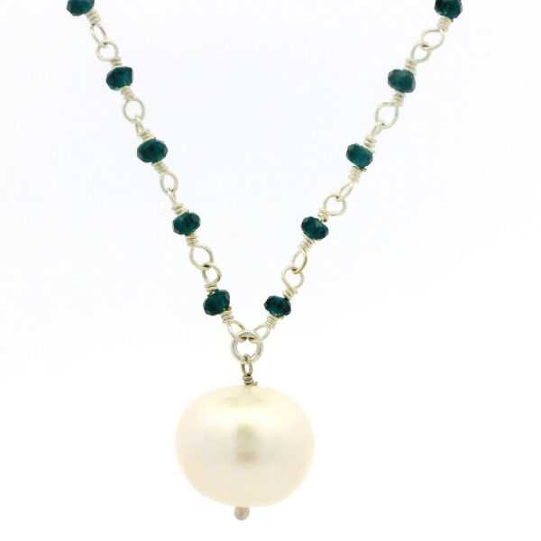 Gehna Jaipur Pearl & Kyanite Gemstone Beads Chain In Silver For Girls & Women CM-1164