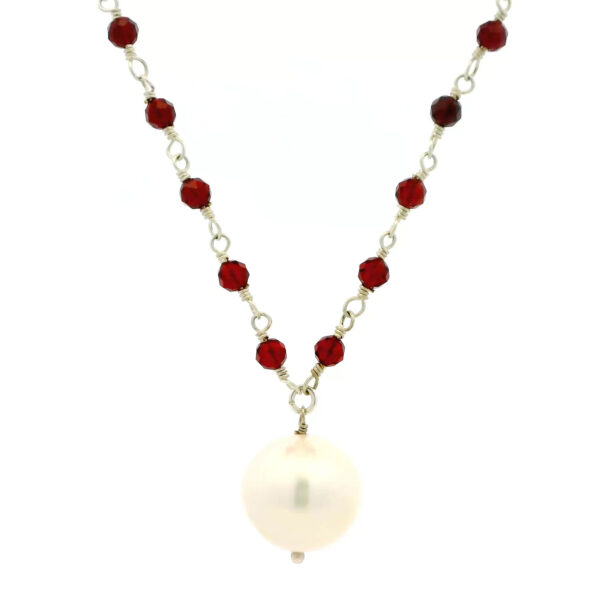 Gehna Jaipur Natural Pearl & Ruby Gemstone Faceted Beads Necklace Made In Silver For Girls & Women CM-1165