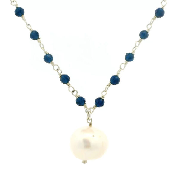 Gehna Jaipur Pearl & Blue Sapphire Gemstone Faceted Beads Necklace Made In Silver For Girls & Women CM-1166