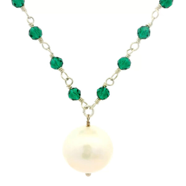 Gehna Jaipur Pearl & Emerald Gemstone Faceted Beads Necklace Made In Silver For Girls & Women CM-1167