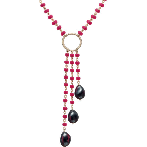 Gehna Jaipur Fresh Water Grey Pearl & Ruby Gemstone Beads Necklace Made In Silver For Girls & Women CM-1169