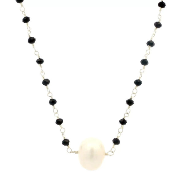 Gehna Jaipur Fresh Water Pearl & Black Spinel Gemstone Beads Chain For Girls & Women CM-1170