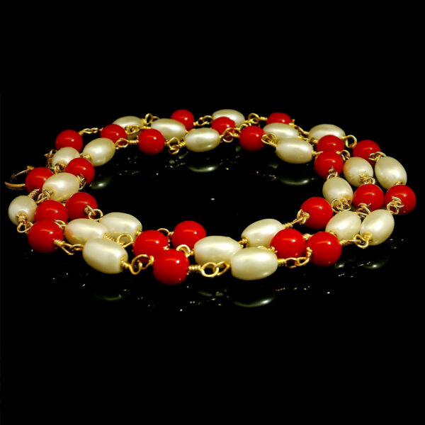 Gehna Jaipur Fresh Water Pearl & Coral Gemstone Beads Necklace Made In Gold Plated For Girls & Women CM-1171