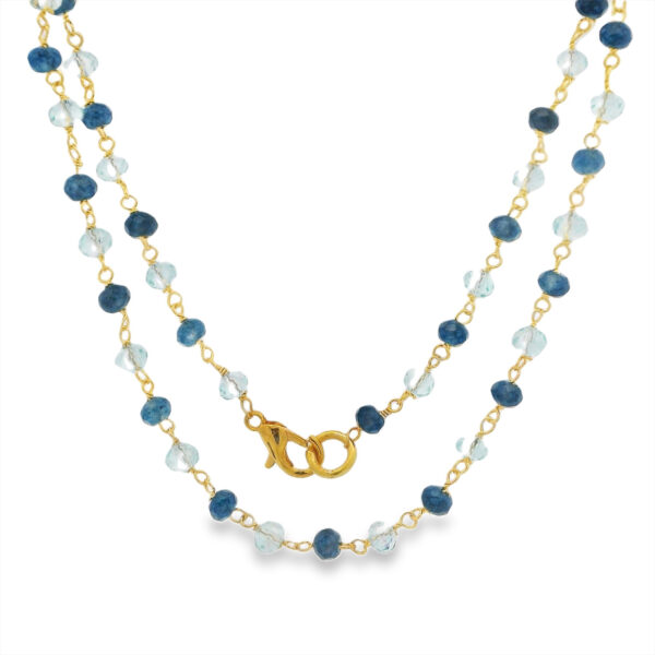 Gehna Jaipur Aquamarine & Blue Sapphire Gemstone Chain In .925 Sterling Silver Gold Finish For Girls & Women CS-1234