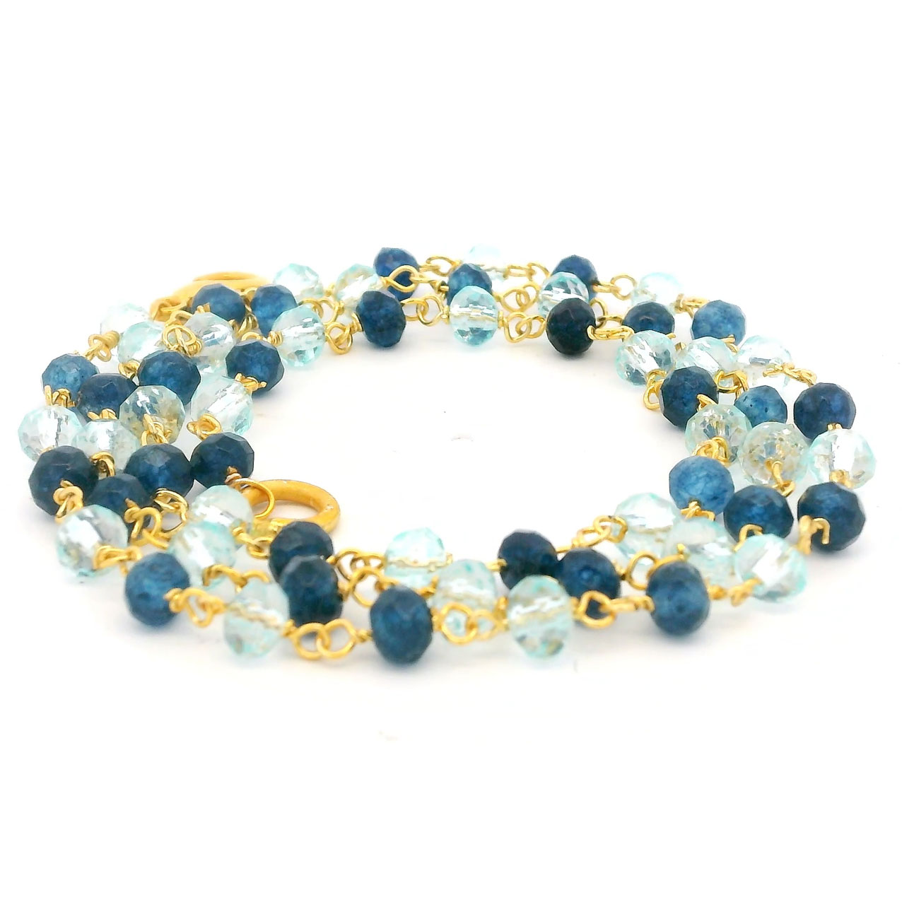 Gehna Jaipur Aquamarine & Blue Sapphire Gemstone Chain In .925 Sterling Silver Gold Finish For Girls & Women CS-1234 - Image 4