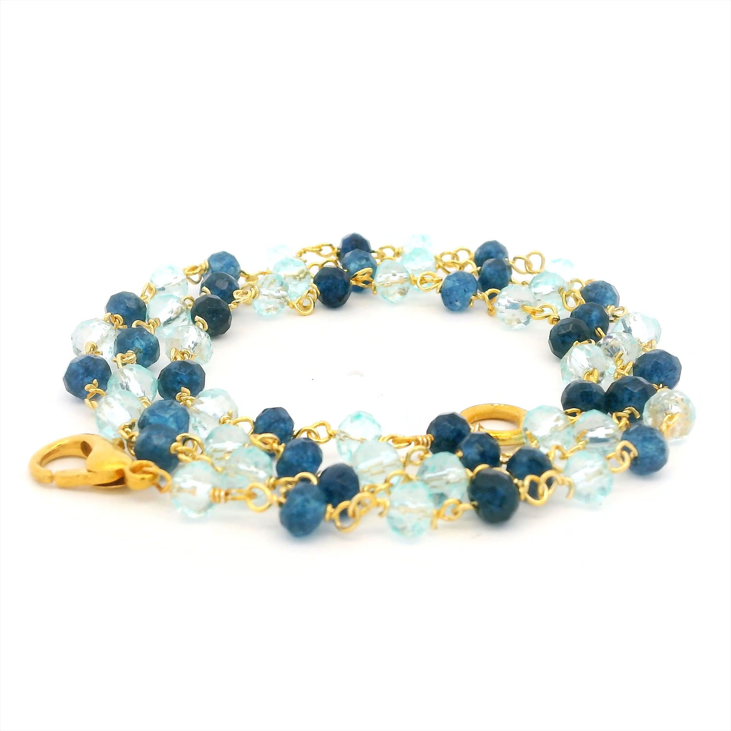 Gehna Jaipur Aquamarine & Blue Sapphire Gemstone Chain In .925 Sterling Silver Gold Finish For Girls & Women CS-1234 - Image 3