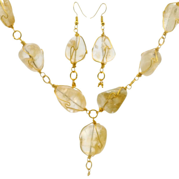 Gehna Jaipur Natural Citrine Gemstone Tumble Shaped Bead Necklace Set For Girls & Women NS-1824