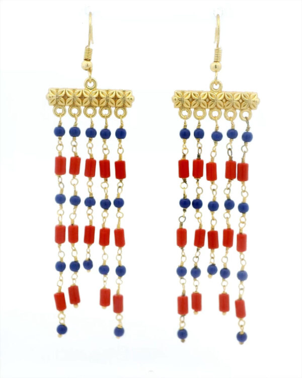 Gehna Jaipur Coral & Lapis Lazuli Gemstone Earrings Made In .925 Sterling Silver For Girls & Women ES-1952