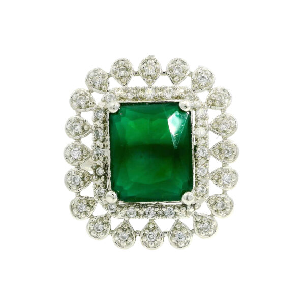 Gehna Jaipur Green Tourmaline Color Stone & Cubic Zirconia Studded Ring Adjustable Size For Girls & Women FR-1149