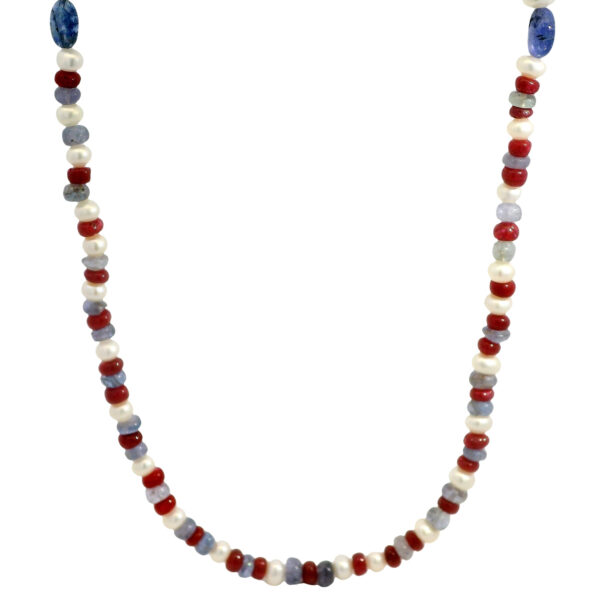 Gehna Jaipur Pearl, Ruby & Sapphire Gemstone Beaded Necklace For Girls & Women NM-1186