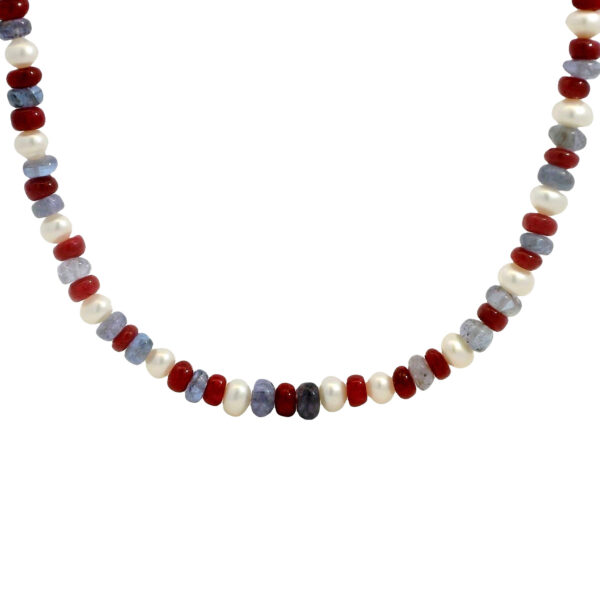 Gehna Jaipur Pearl, Ruby & Sapphire Gemstone Beaded Necklace For Girls & Women NM-1186