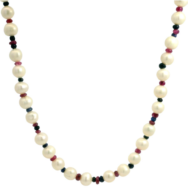 Gehna Jaipur Pearl, Ruby & Sapphire Gemstone Beaded Necklace For Girls & Women NM-1187