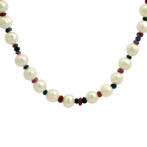 Gehna Jaipur Pearl, Ruby & Sapphire Gemstone Beaded Necklace For Girls & Women NM-1187