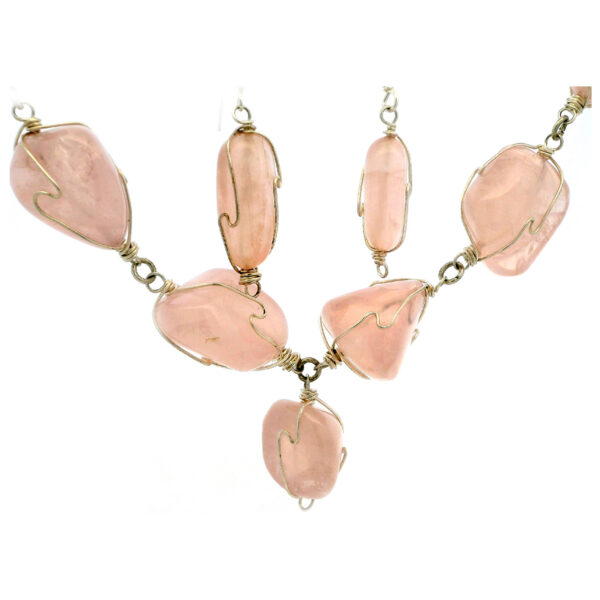 Gehna Jaipur Rose Quartz Gemstone Bead Necklace & Earring Set In .925 Sterling Silver  For Girls & Women CS-1222