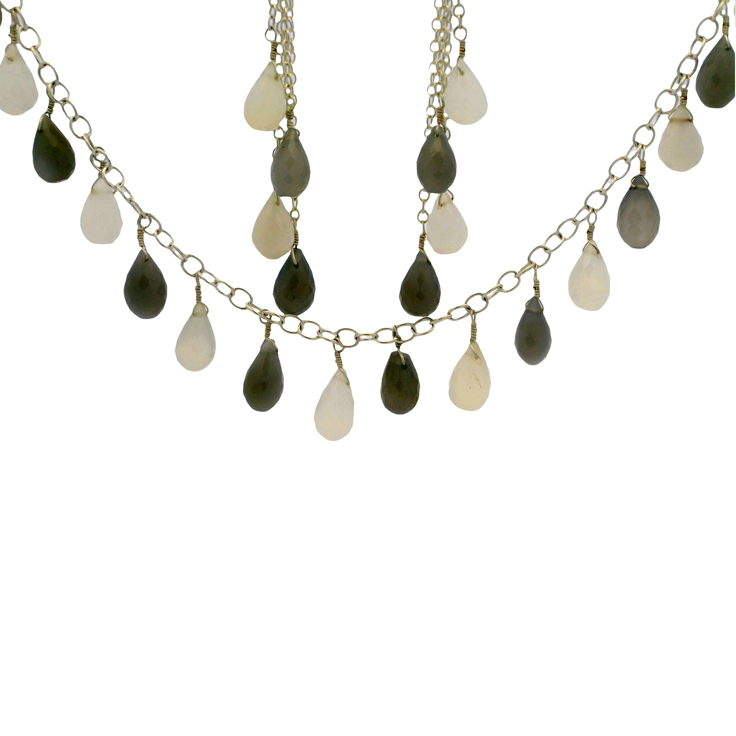 Gehna Jaipur White & Black Moonstone Tear Drops Gemstone Necklace In .925 Sterling Silver For Girls & Women CS-1224 - Image 5