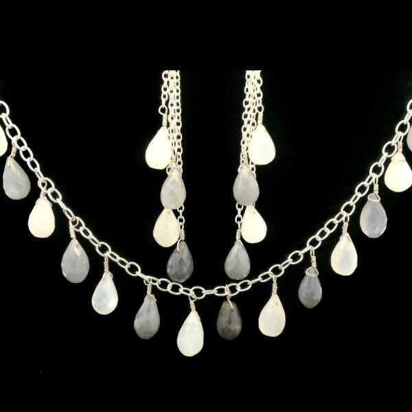 Gehna Jaipur White & Black Moonstone Tear Drops  Gemstone Necklace In .925 Sterling Silver For Girls & Women CS-1224