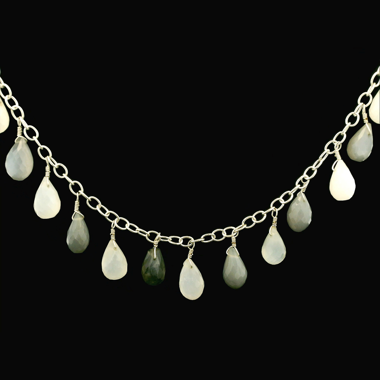 Gehna Jaipur White & Black Moonstone Tear Drops Gemstone Necklace In .925 Sterling Silver For Girls & Women CS-1224 - Image 3