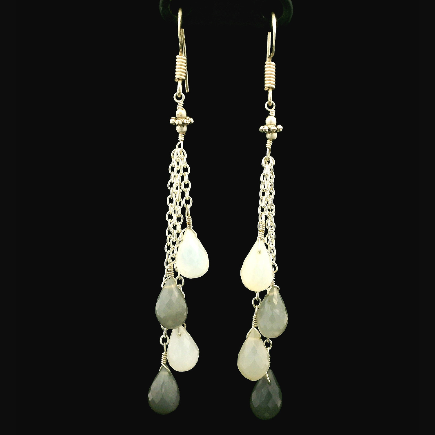 Gehna Jaipur White & Black Moonstone Tear Drops Gemstone Necklace In .925 Sterling Silver For Girls & Women CS-1224 - Image 4