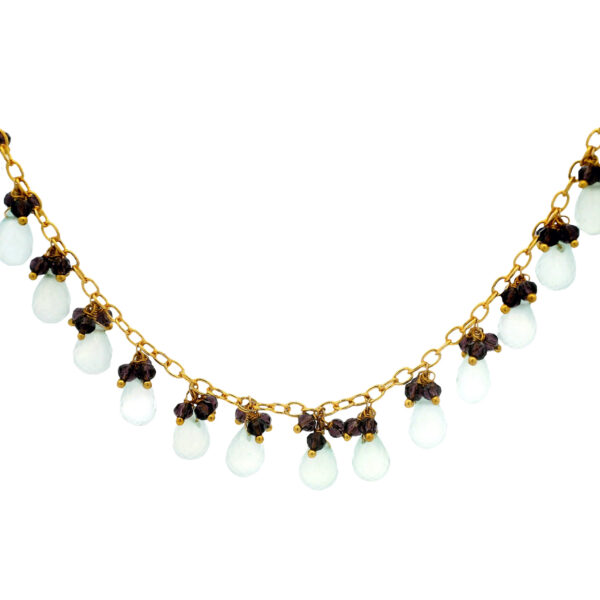 Gehna Jaipur Aquamarine Drops & Amethyst Gemstone Beads Necklace In .925 Sterling Silver  For Girls & Women CS-1225