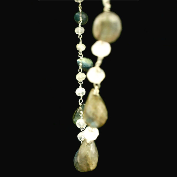 Gehna Jaipur Multi Color Moonstone Gemstone Beads Rosary Necklace In .925 Sterling Silver For Girls & Women CS-1226