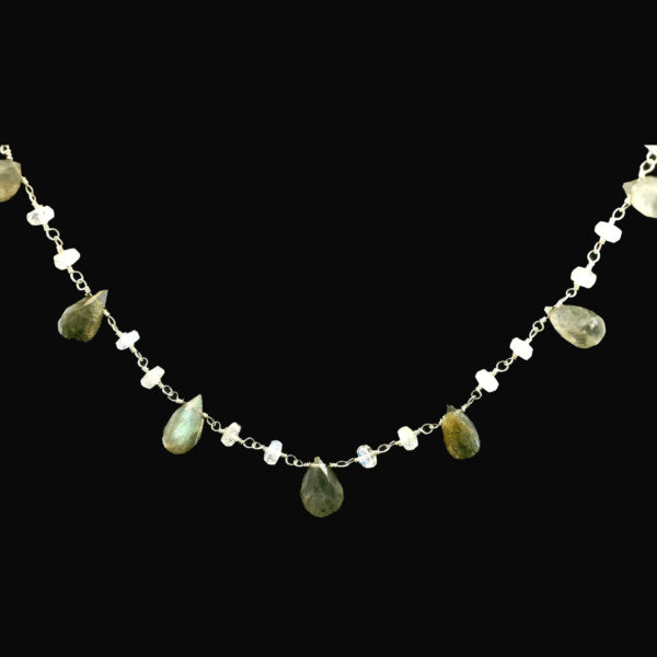 Gehna Jaipur Multi Color Moonstone Gemstone Beads Rosary Necklace In .925 Sterling Silver For Girls & Women CS-1226