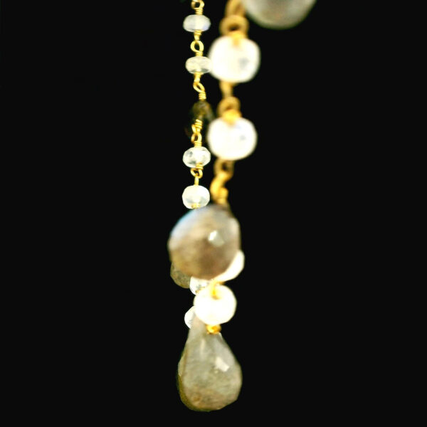 Gehna Jaipur Multi Color Moonstone Gemstone Necklace In .925 Sterling Silver Gold Finish For Girls & Women CS-1227