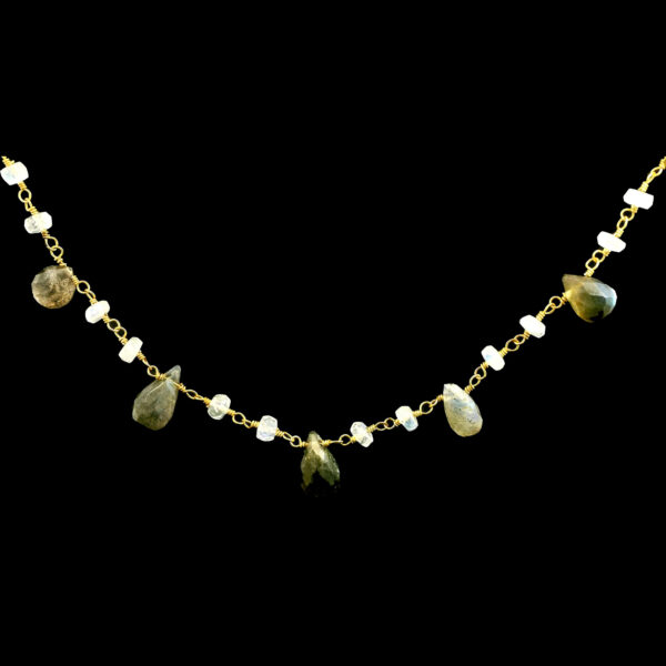 Gehna Jaipur Multi Color Moonstone Gemstone Necklace In .925 Sterling Silver Gold Finish For Girls & Women CS-1227