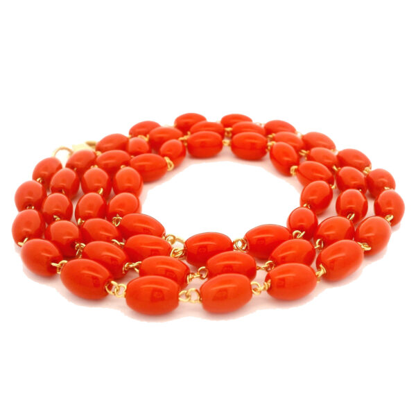 Gehna Jaipur Red Jasper Gemstone Bead Chain In .925 Sterling Silver Gold Finish For Girls & Women CS-1229