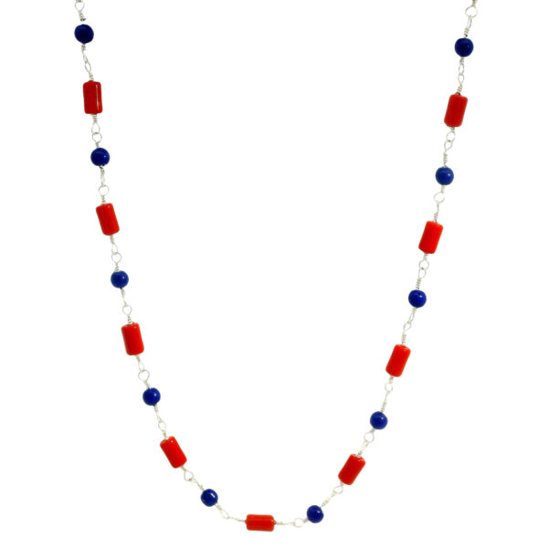 Gehna Jaipur Red Jasper & Lapis Lazuli Gemstone Chain In .925 Sterling Silver For Girls & Women CS-1238