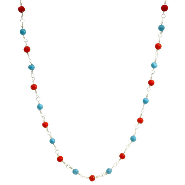 Gehna Jaipur Turquoise & Red Jasper Gemstone Bead Chain Knotted In .925 Sterling Silver For Girls & Women CS-1239