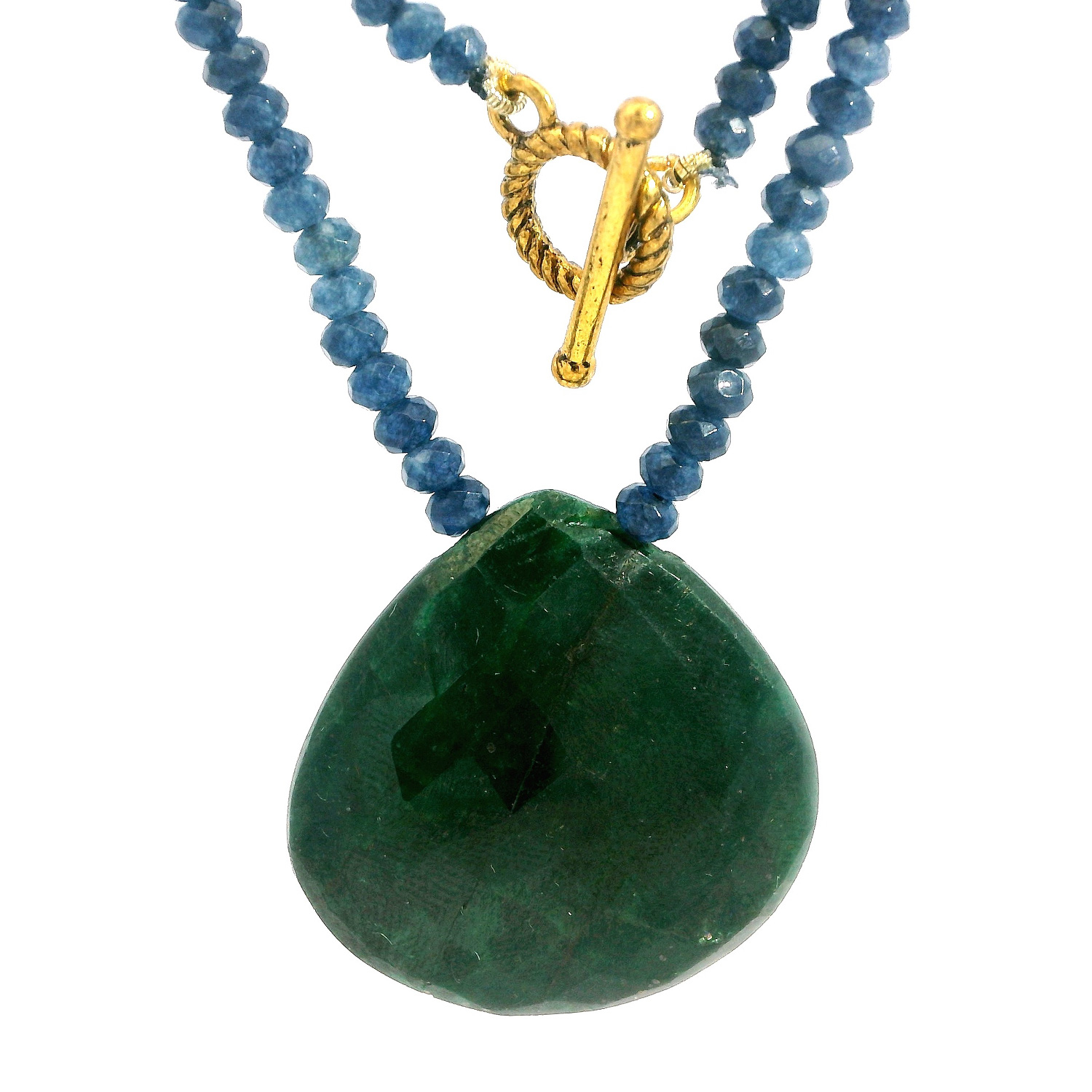 Gehna Jaipur Emerald & Blue Sapphire Faceted Gemstone Beaded Necklace For Girls & Women NP-1500 - Image 3